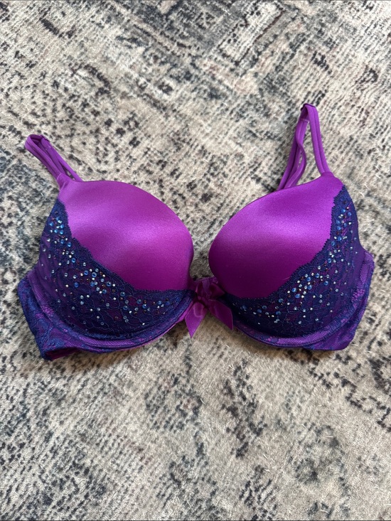 Victoria's Secret Other - Victoria's Secret Vibrant Purple Satin Push-Up Bra with Beaded Lace